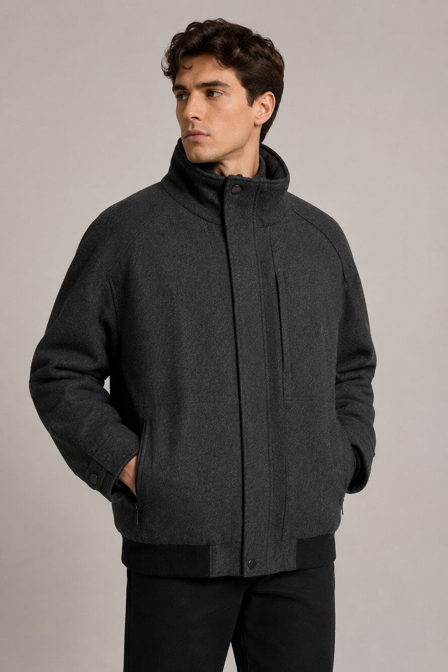 Tahari Charcoal Gray Wool Blend Bomber Jacket | Men’s XL
